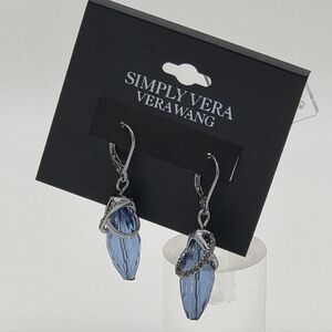 Simply Vera Vera Wang Blue Faceted Drop Earrings Silver Tone New On Card